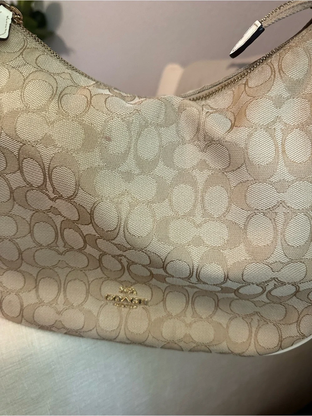 Y2K Coach Beige Signature Canvas Shoulder Hobo